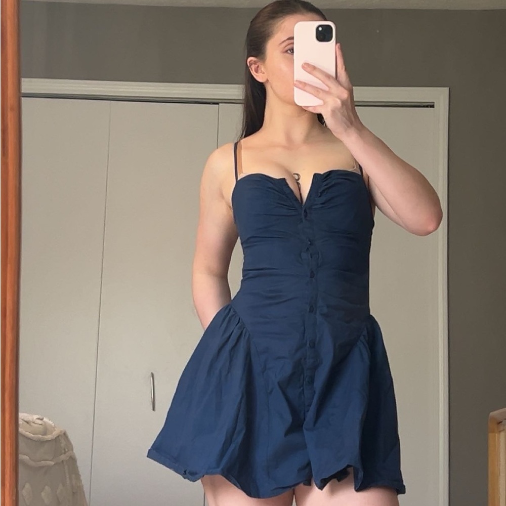 navy button up mini dress